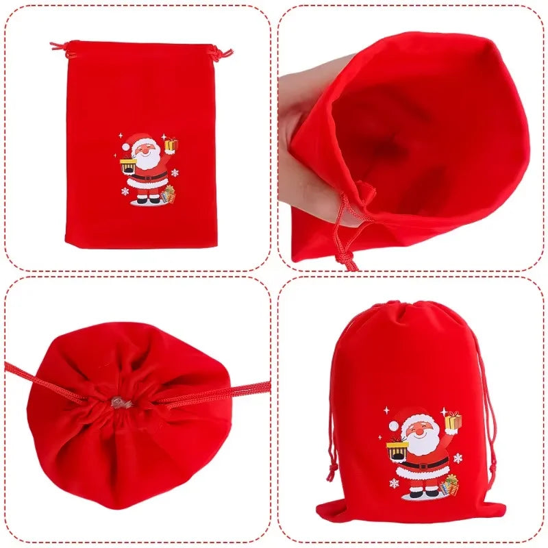 20pcs Christmas Gift Bags Drawstring Bags for Children Candy Bags Drawstring Drawstring Gift Bags Red Christmas Flannel Bags