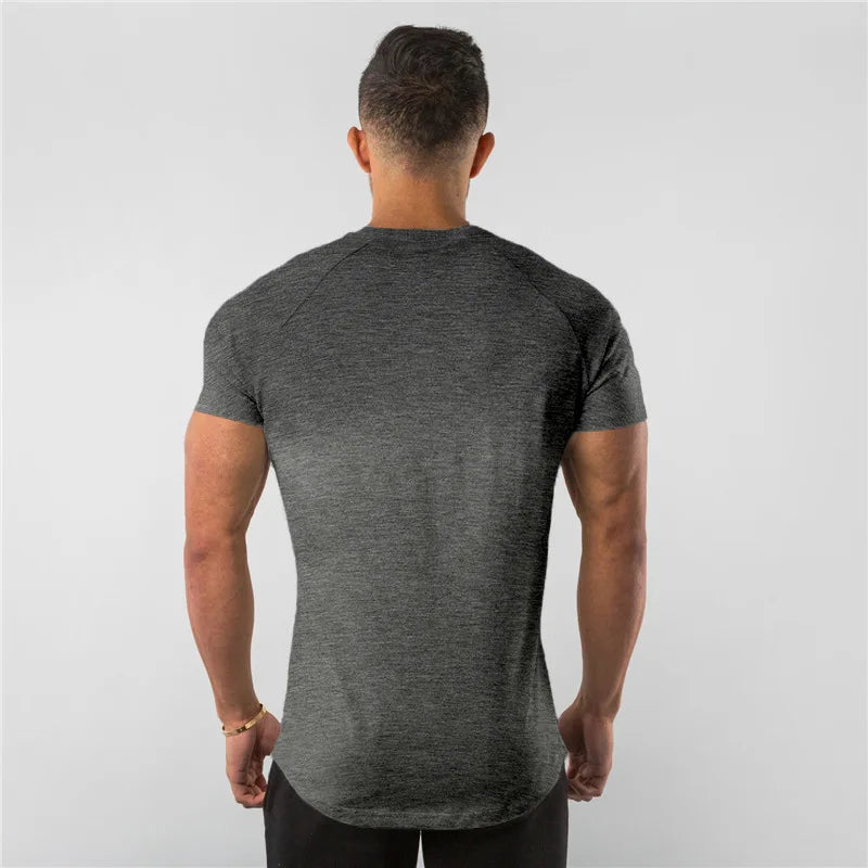 Cotton Plain Tops Tees Fitness Mens T Shirt Short Sleeve Muscle Joggers Bodybuilding Tshirt Male Gym Clothes Slim Fit Shirt