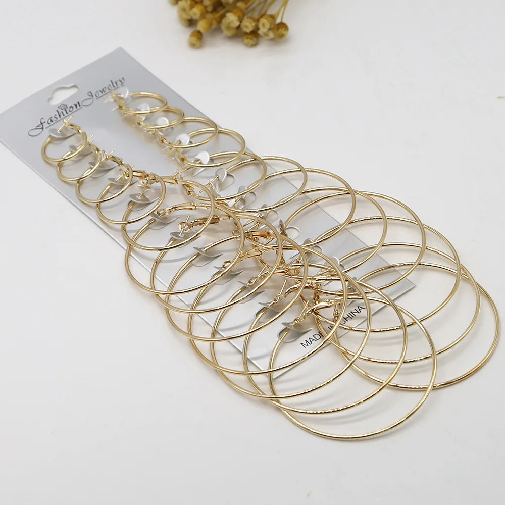 12Pairs/6Pairs/1Pair Simple Punk Hoop Earrings Set Big Circle  Jewelry for Women Girls Ear Hoops Earring Round Oversized