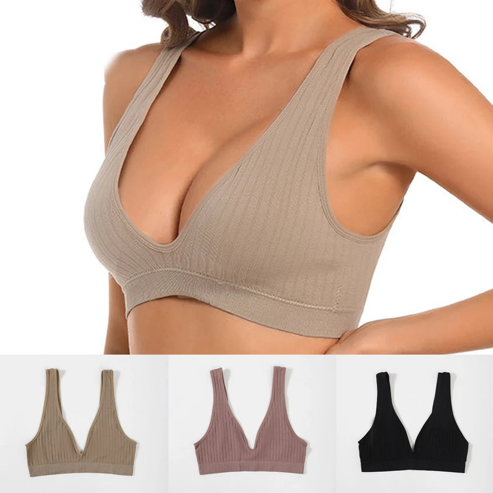 Sexy Seamless Sport Bra Bra Wire Free Rib Brassiere Women's Plunge Bralette Underwear Top Female Comfy Lingerie Small Breasts