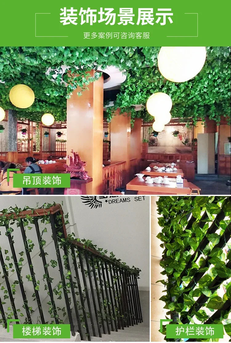 2.2M Artificial Plant Green Ivy Leaf Garland Silk Wall Hanging Vine Home Garden Decoration Wedding Party DIY Fake Wreath Leaves