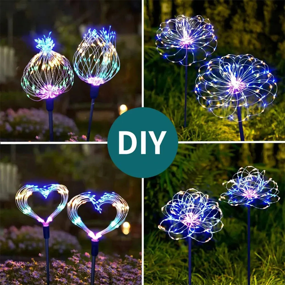 1pc Solar Powered String Lamp LED Solar Fireworks Lights Outdoor Dandelion Flash Fairy Lights for Garden Landscape Lawn Decor