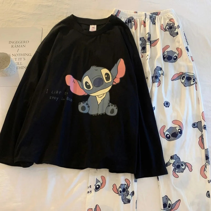 Disney pajamas new winter cotton two-piece suit women's clothing cartoon Stitch loungewear cartoon Disney women's pajamas