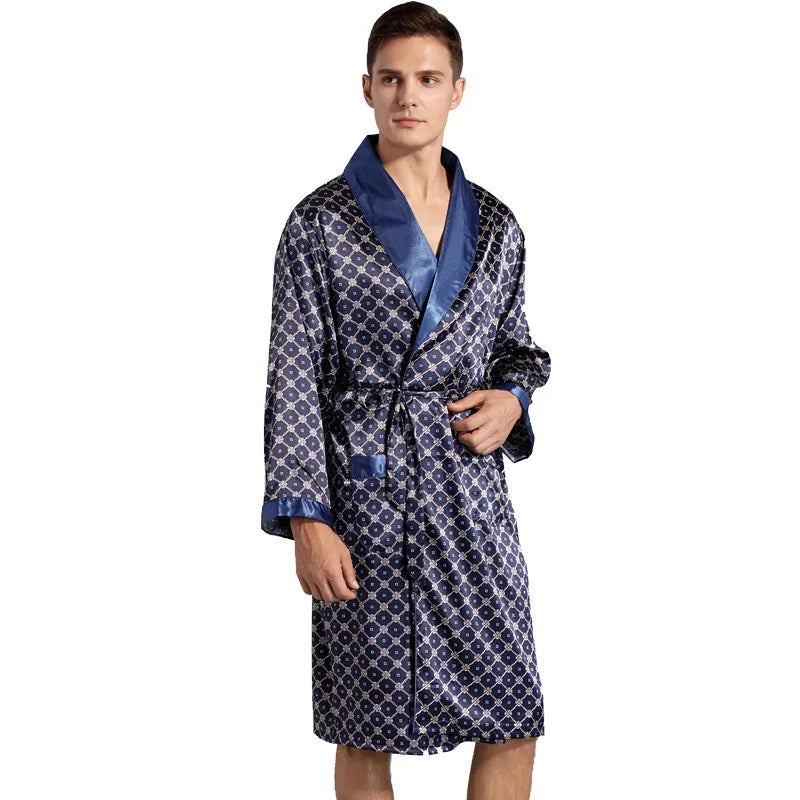 Men Silky Satin Kimono Robe 5XL Long Sleeve Sleepwear Bathrobe Oversized Satin Nightgown Summer Home Clothes