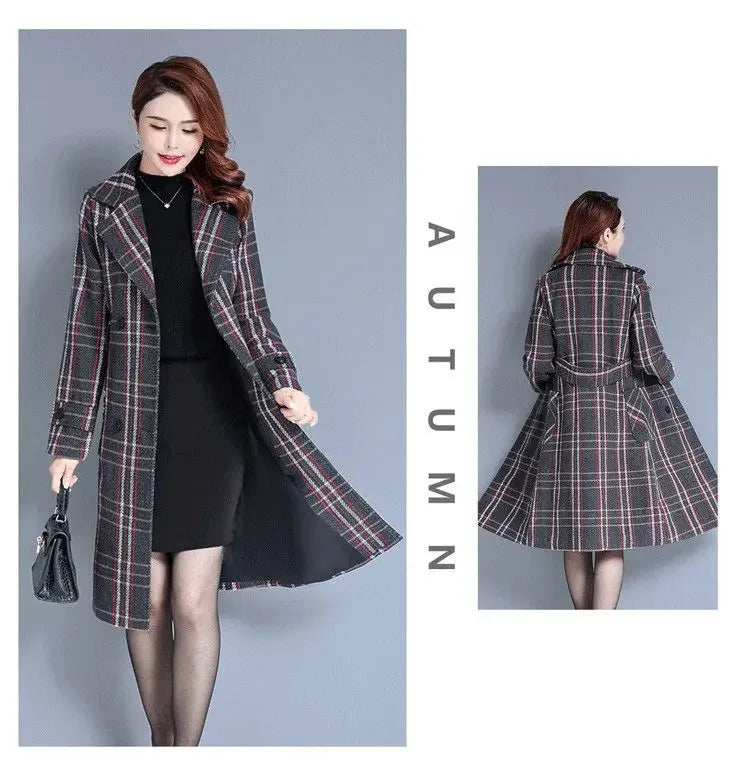 Women's Long Woolen Jacket 2022 New Style Thickened Warm Bird's Nest Plaid Woolen Overcoat Neat Fashion Sense Chic Streetwear