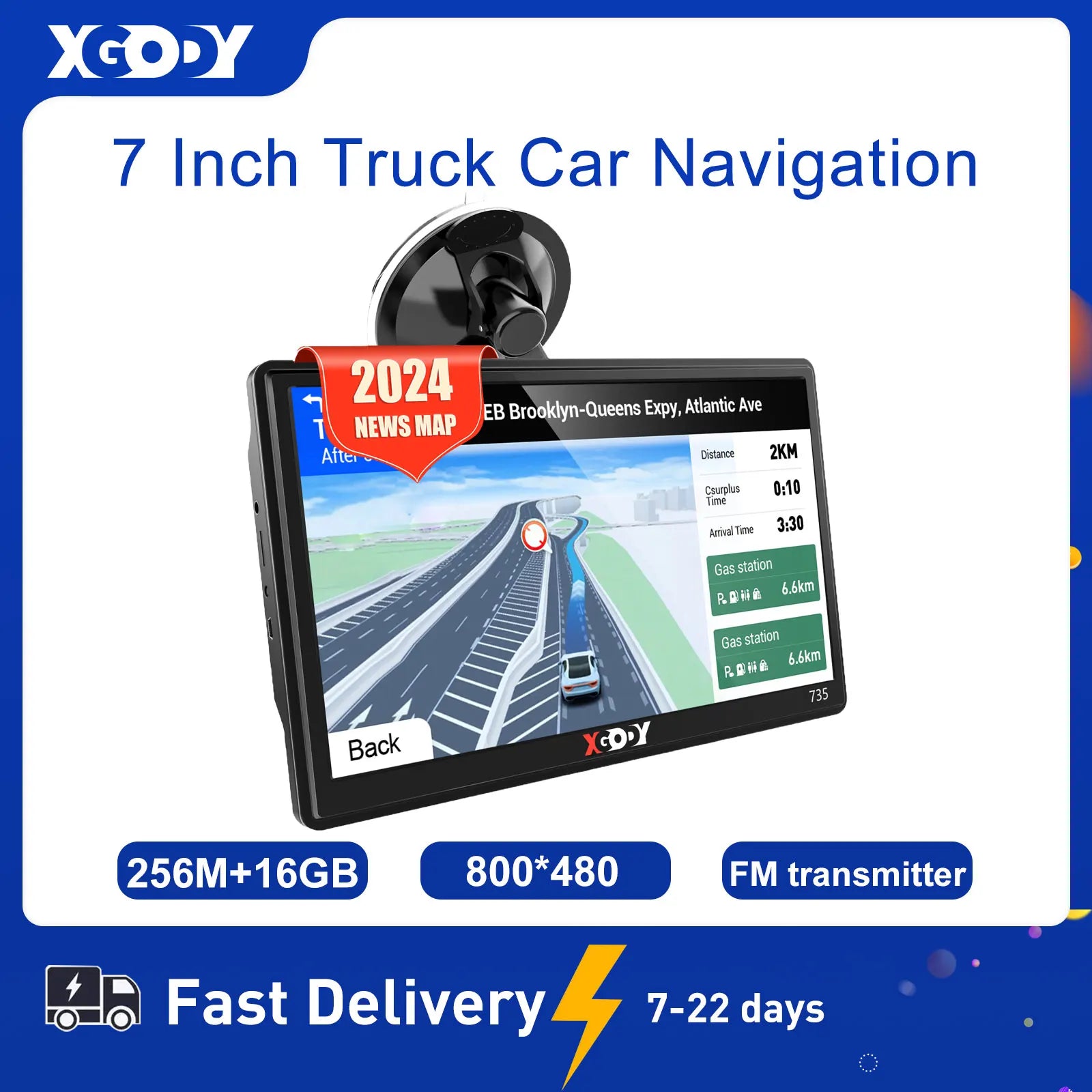 XGODY 735 Navigation Car GPS 7 Inch Truck Car 256M+16GB Capacitive Screen Navigator Camera Optional Upgrade Map Free