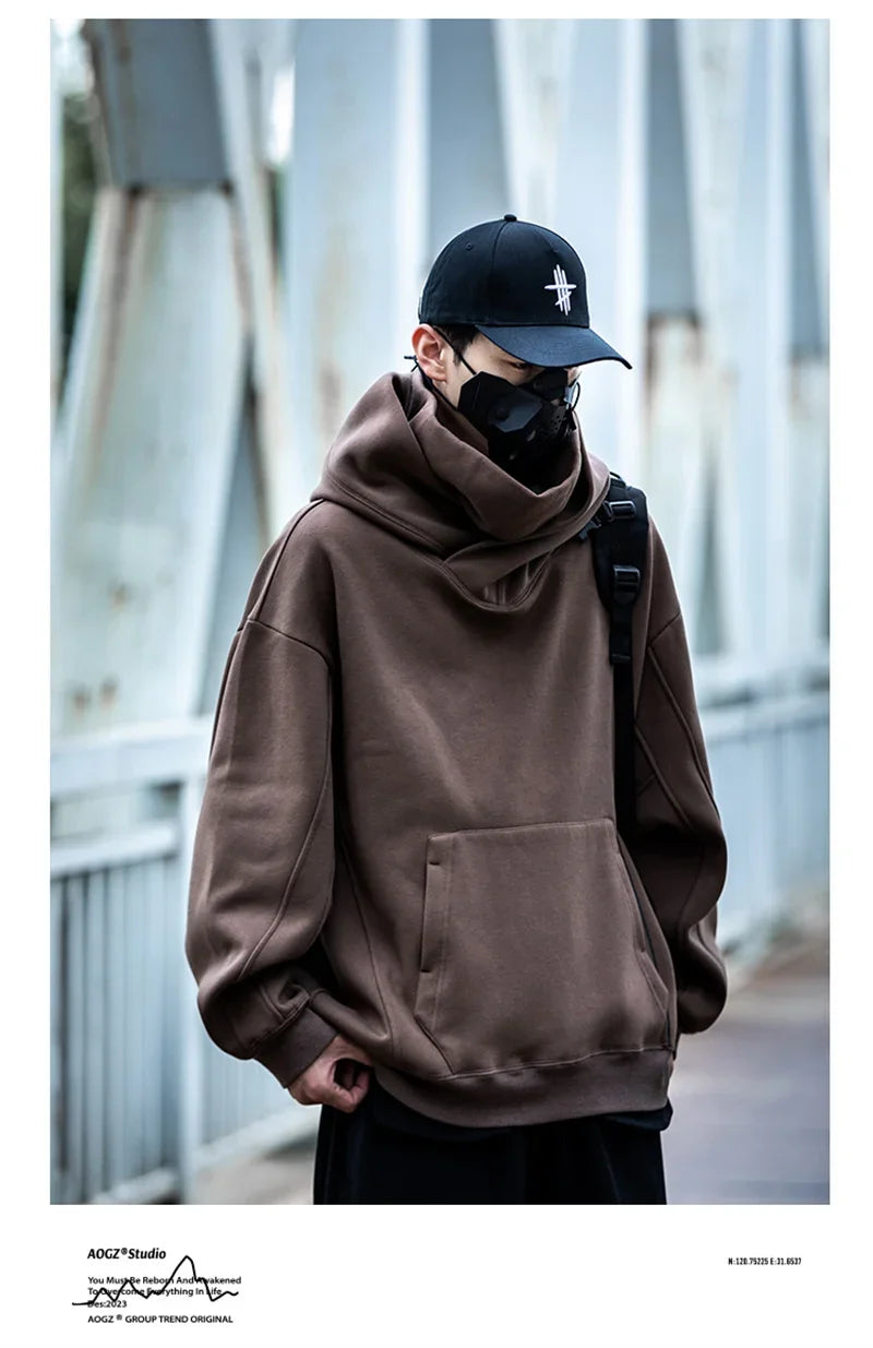 Autumn Windbreaker Turtleneck Hooded Sweatshirts For Men New Ninja Oversized Hoodies Women Line Print Y2K Streetwear Hoodie