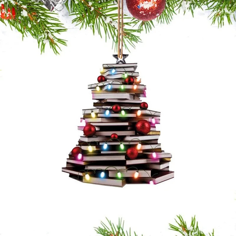 2D Bookshelf Christmas Pendant Flat Printing Book Dogs Drop Xmas Tree Window Hanging Decor Creative New Year Gifts DIY Crafts