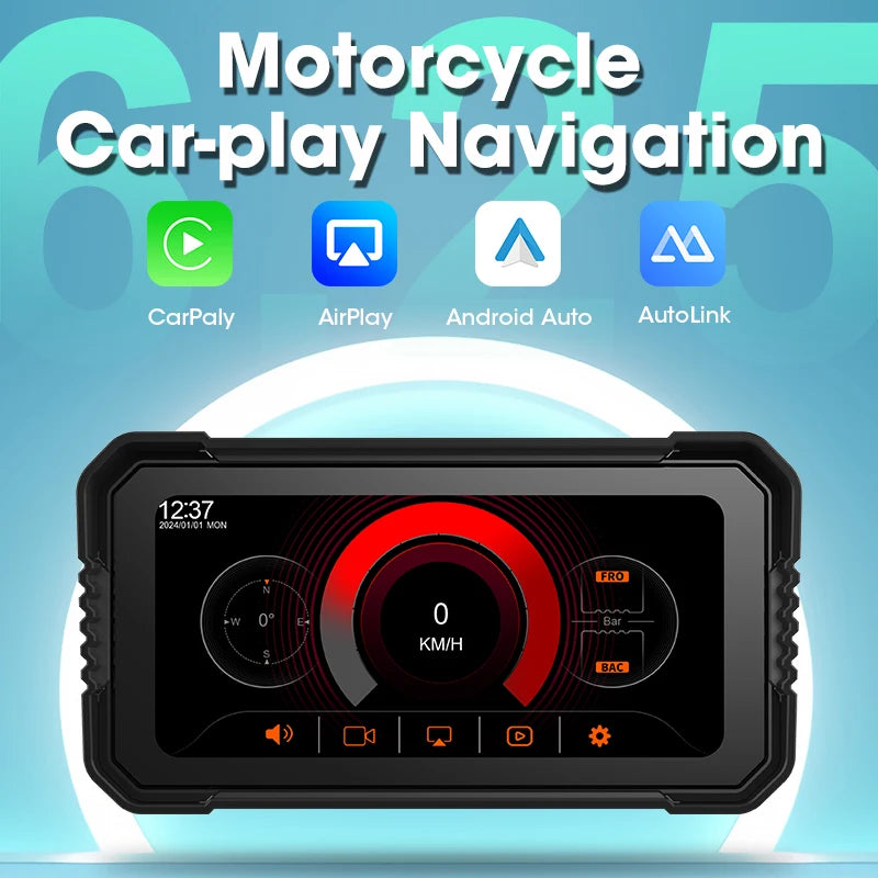 Srnubi 6.25 inch Portable Motorcycle DVR Wireless Carplay Android Auto Remote Control IP67 Waterproof 5.0 BT GPS Navigation