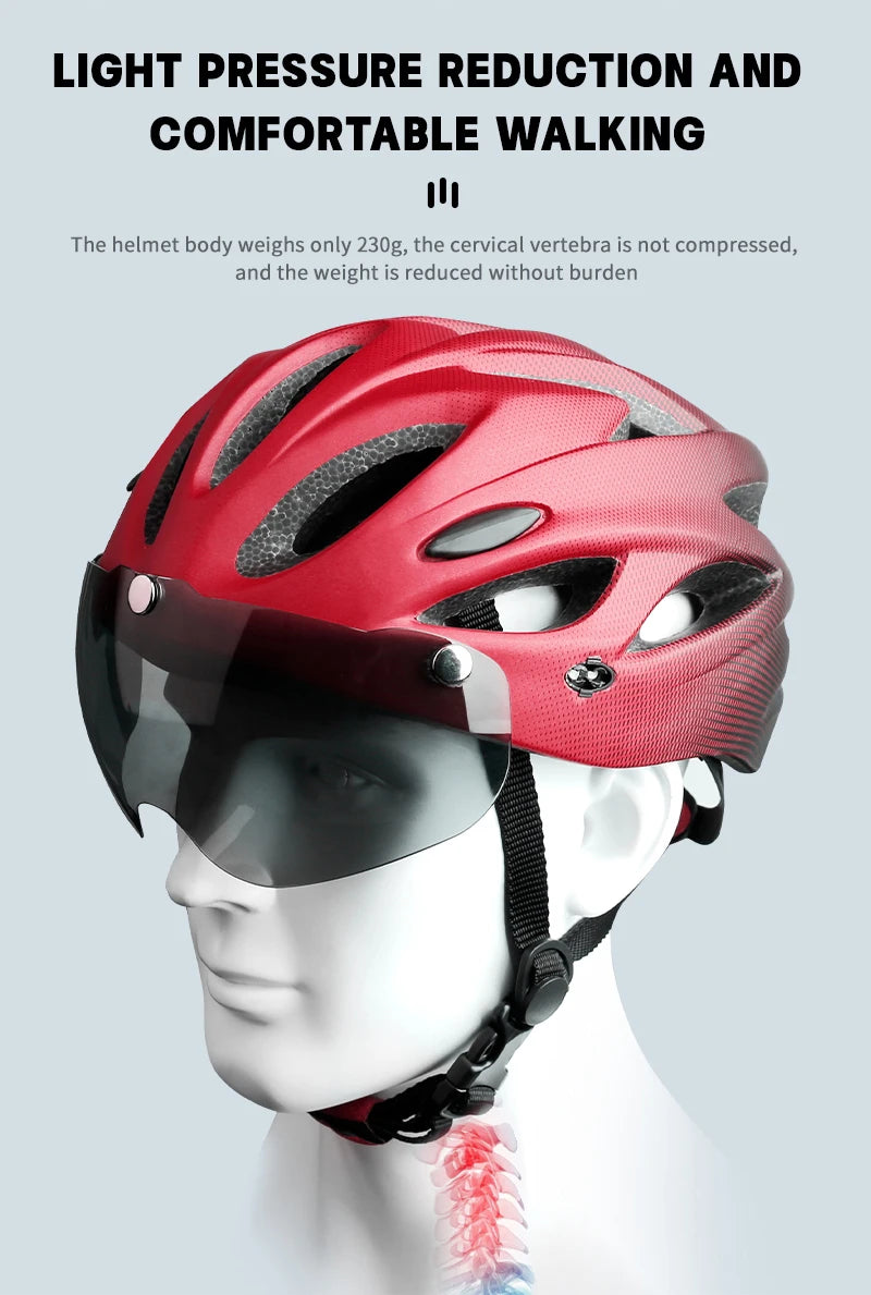 X-TIGER Adult Bike Helmet with LED Rear Light Dual Mode Goggle Cycling Helmet Fit 58-62cm Lightweight Breathable Bicycle Helmets