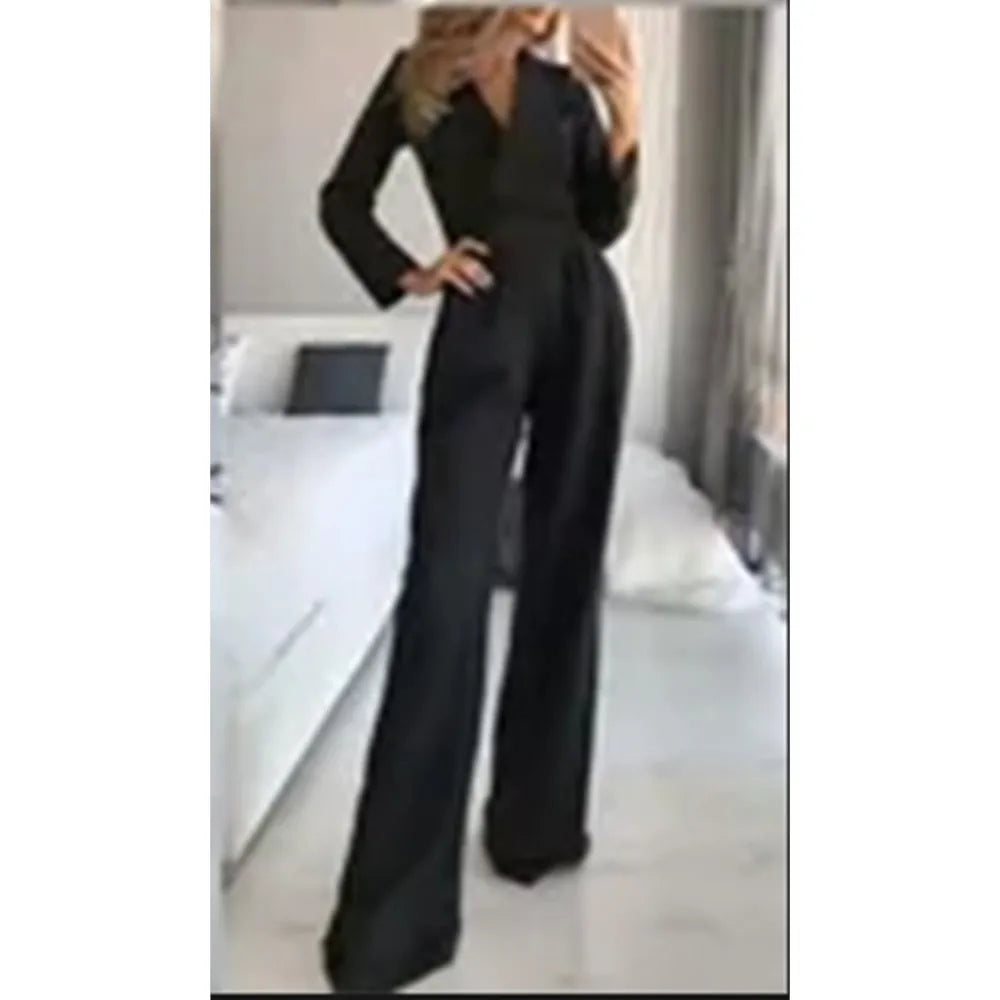 Spring Summer New Solid Color Suit Collar Women's Jumpsuit Fashion Pocket Slim Elegant Female Office Jumpsuit