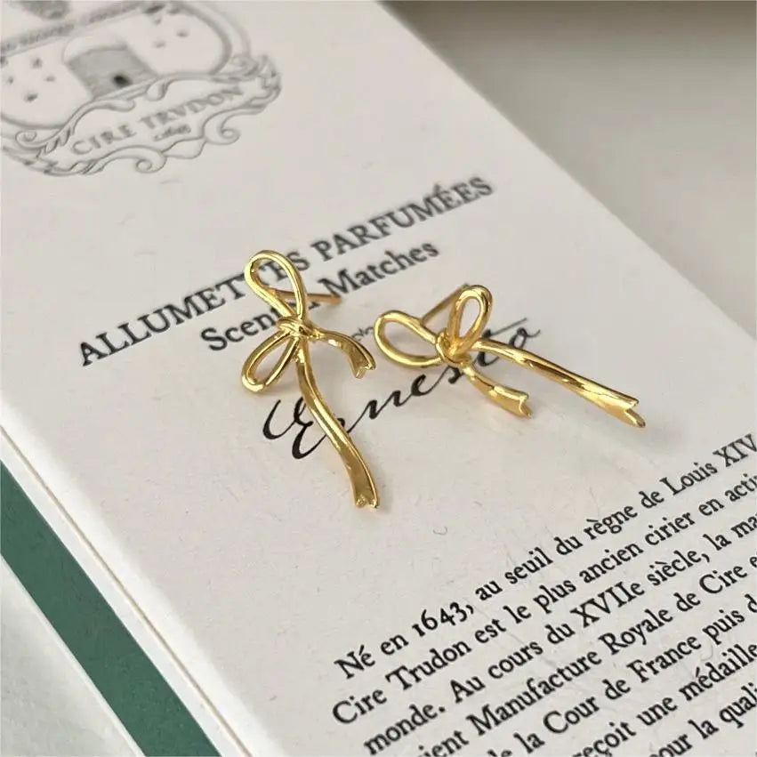 18K Gold Plated Y2K Bow Earrings For Women Stud Nail Fashion Cute Jewelry Piercing Ear Accessories Christmas Gift Aretes