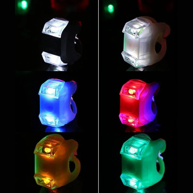 Bike Led Flash Lights Silicone Head Front Rear Wheel Waterproof Safety Lamp Green Taillights Ride on Toys Cycling Accessories