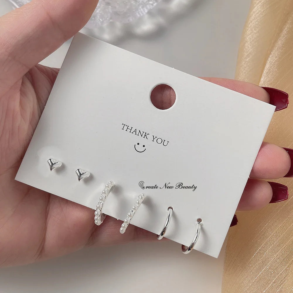 New S925 Silver Needle Stud Earrings Set for Women Girls Simple Cute Exquisite Mini Earrings Jewelry Gift Wholesale Direct Sales