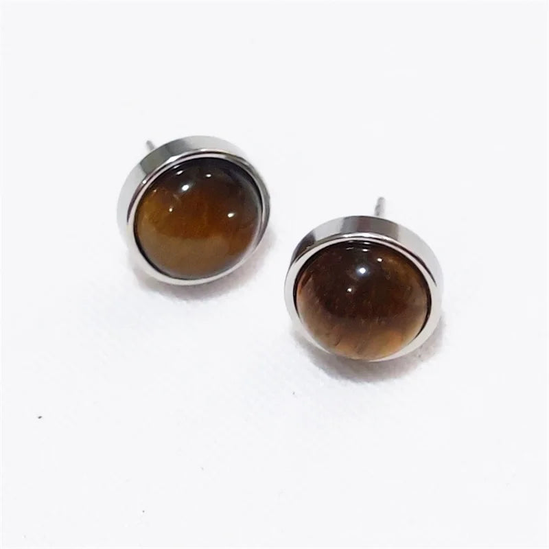 Natural Stone Earrings Healing Crystal Quartzs 10mm Round Beads Steel Stud Fashion Ear Jewelry for Women Girl Wholesale