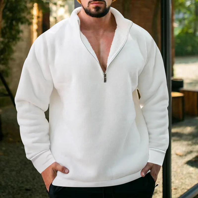 2023 New Men's Half Zipper Sweatshirts Thicker Pullover for Male Hoody Man Sweaters Autum Spring Solid Color Turtleneck Tops