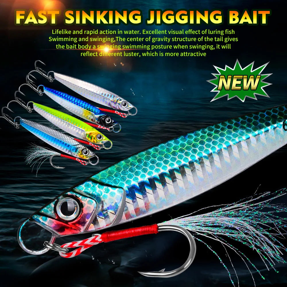 PROBEROS Luya Iron Plate Sea Fishing Metal Bionic Bait 17g/21g/24g/30g/40g/60g Double Hooks Luminous Fake Bait Wholesale