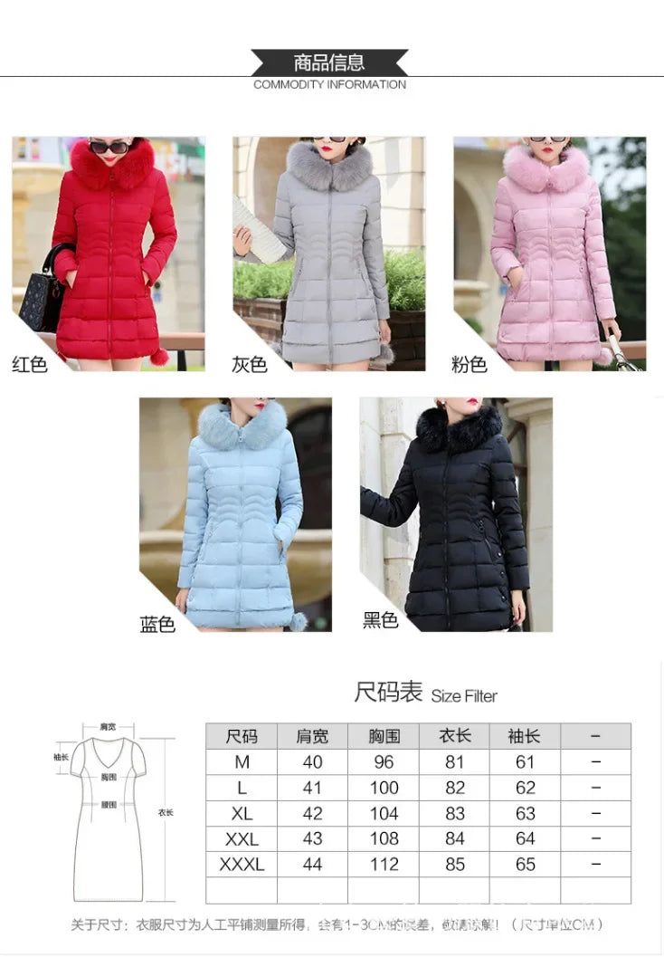 2024 Winter Women Jacket Parkas Big Fur Collar Hooded Thick Warm Down Cotton Coat Female Casual Fashion Female Outerwear R006