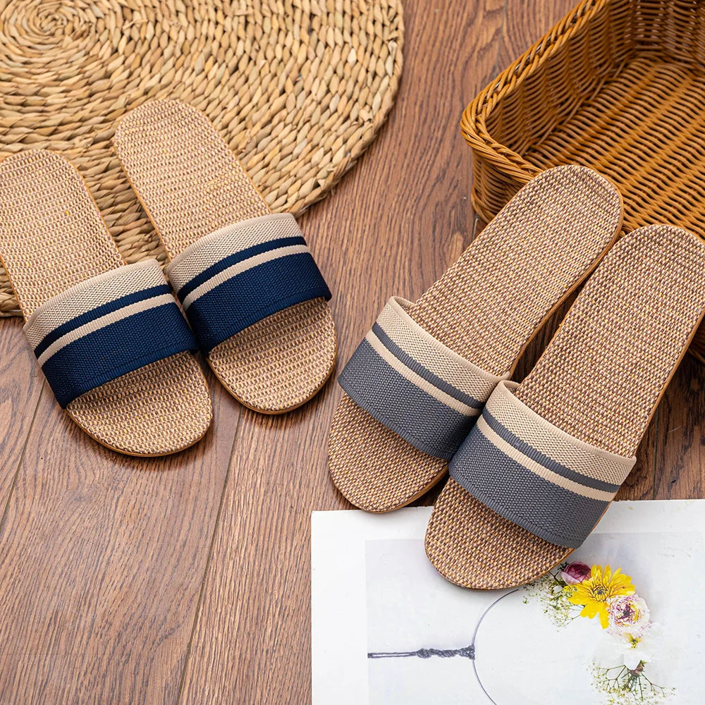 36-45  Flat Sandals Beach Slippers Summer Home Linen Lightweight Eva Non-Slip Slides For Men Women Indoor Outdoor Flip Flops