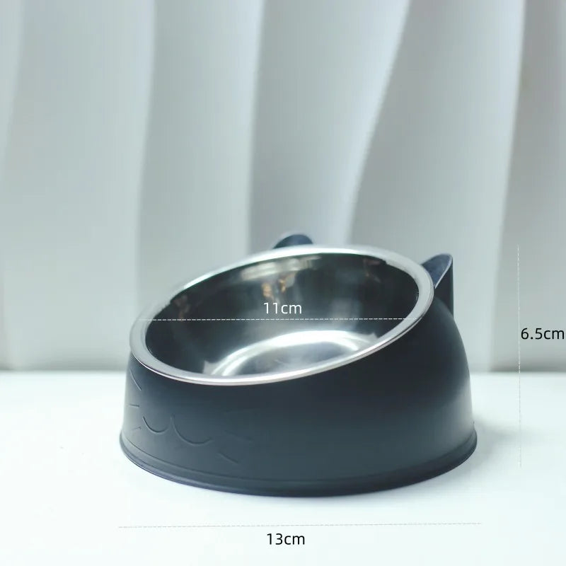 Cat Dog Bowl 15 Degrees Tilted Stainless Steel Cat Bowl Safeguard Neck Puppy Cats Feeder Non-slip Crashworthiness Pet Bowl