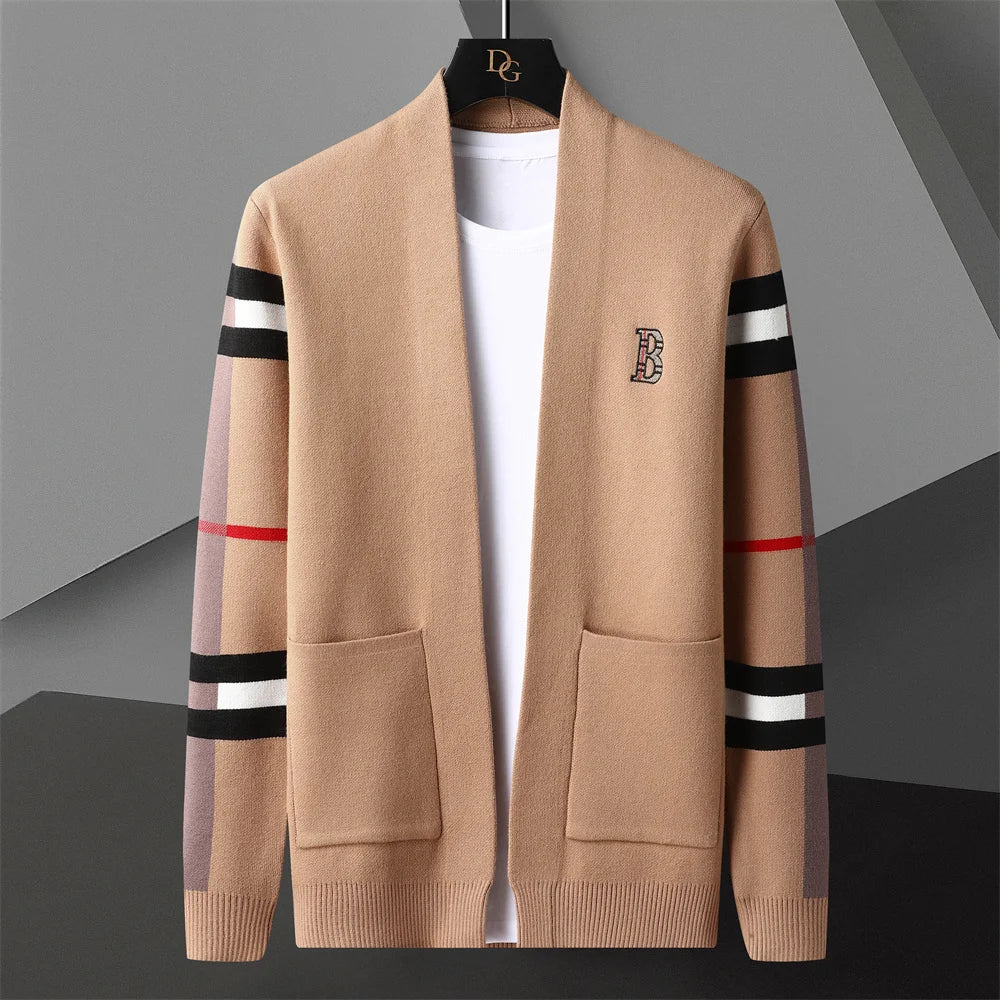 2023 Autumn New Men's Fashion British Style Spliced Colorful Cardigan Knitted Jacket Men's Casual Versatile Sweater Coat