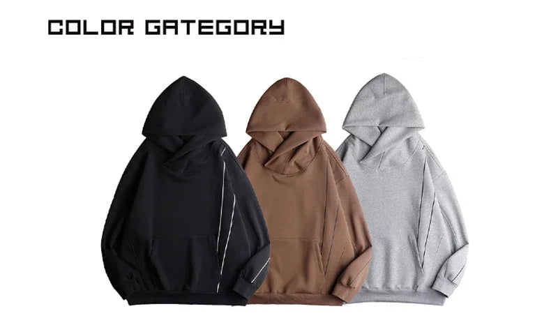 Autumn Windbreaker Turtleneck Hooded Sweatshirts For Men New Ninja Oversized Hoodies Women Line Print Y2K Streetwear Hoodie