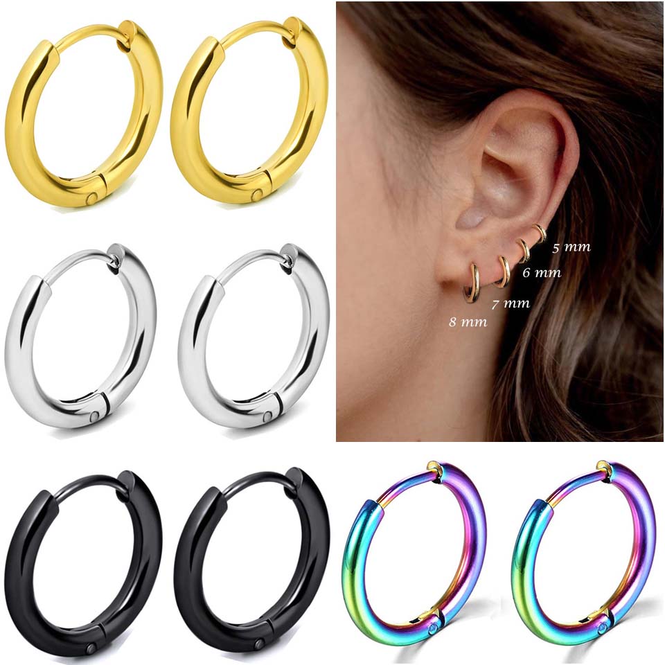 1 Pair Stainless Steel Hoop Earrings Women Men Gold Color Small Earrings Girl Jewelry Pendientes Mujer Aretes Cartilage Piercing