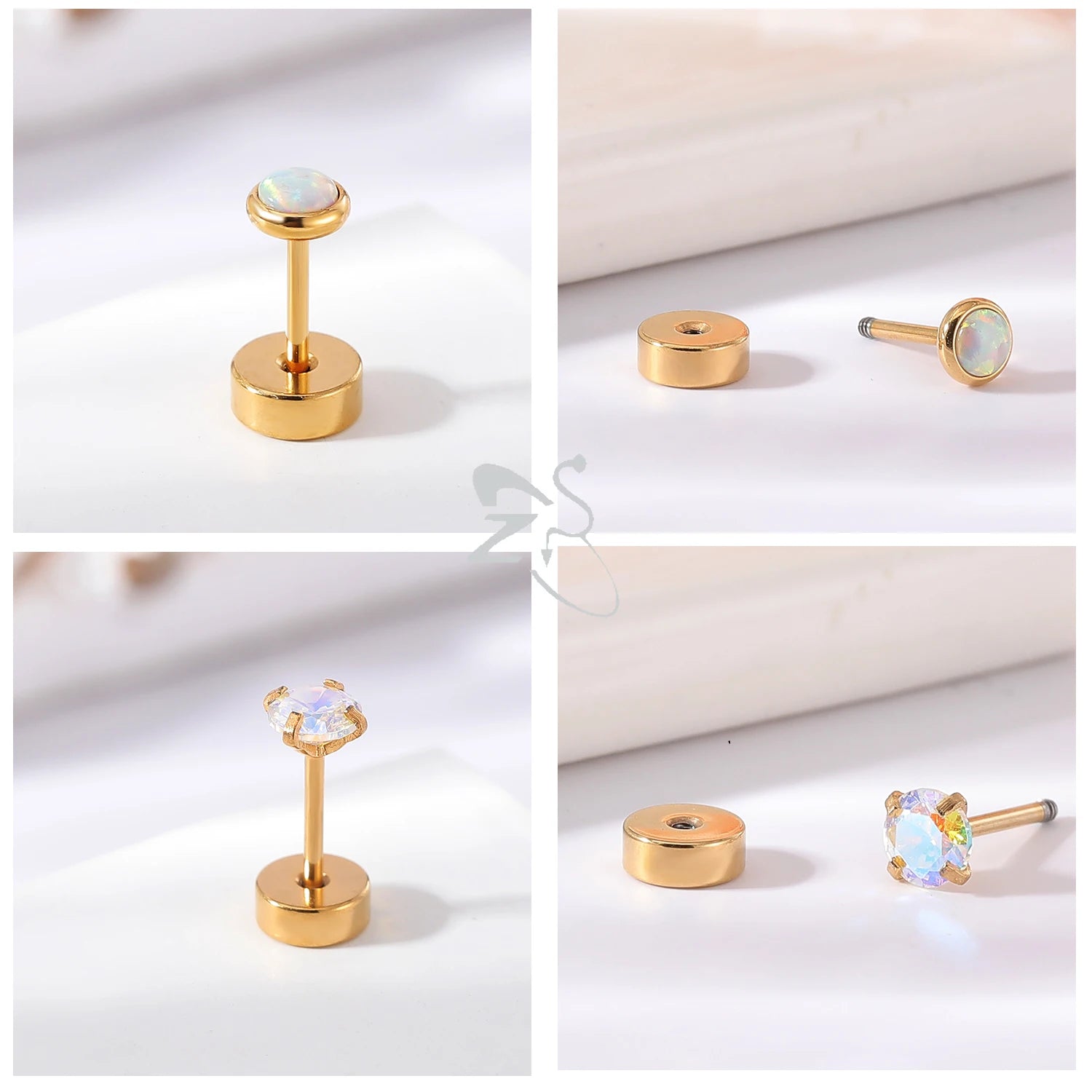 ZS 2pcs/lot Stainless Steel Stud Earrings for Women Moon Star Heart Shape Earring Simple Korean Ear Helix Cartilage Piercing 20G