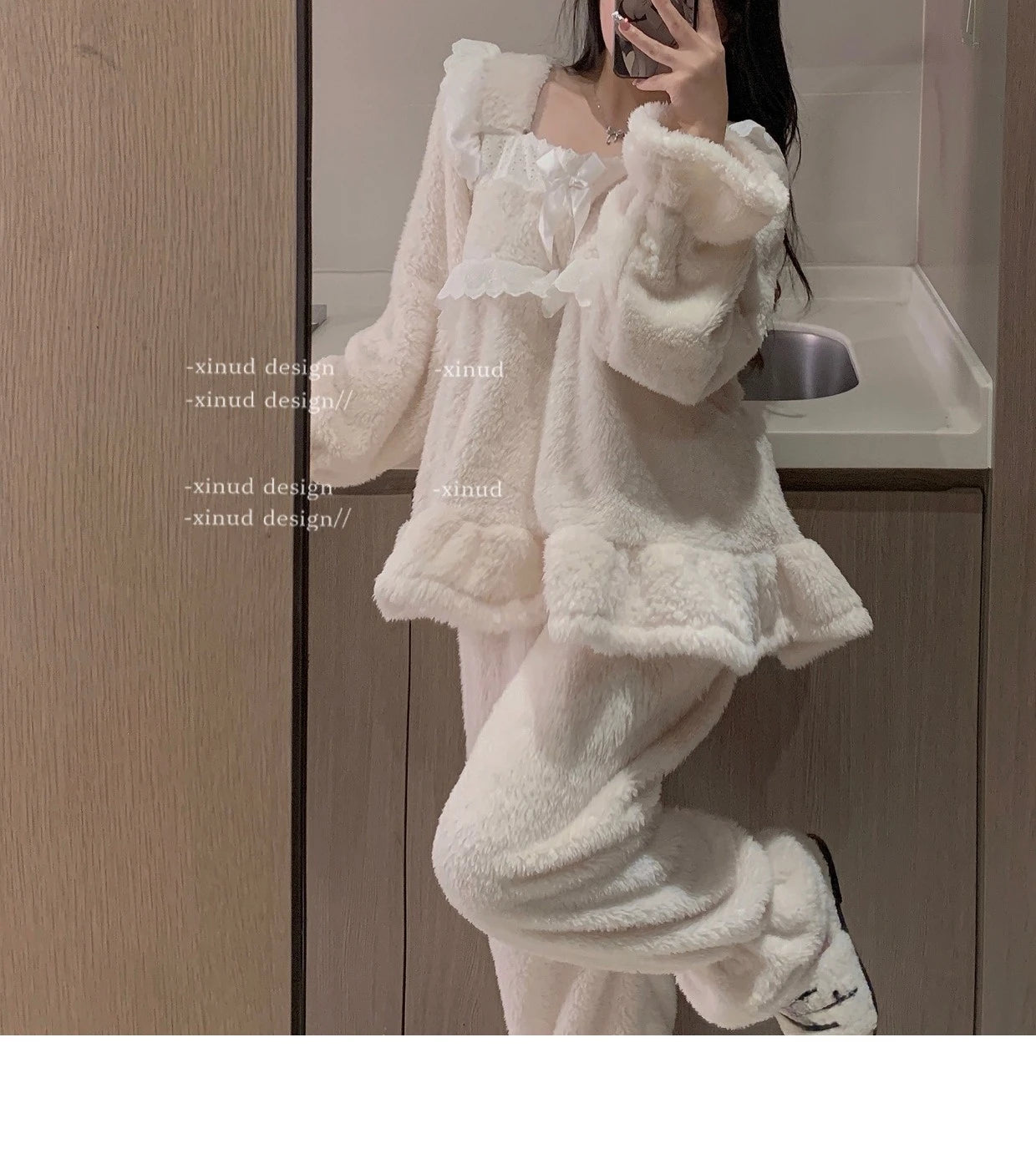 Coral Fleece Nightdress Women Autumn and Winter Flannel Pajamas Thickened Pure Desire Wind Sweet Winter Warm Homewear Set