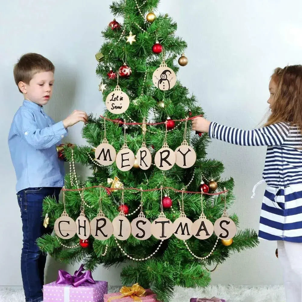 10PCS DIY Wood Christmas Ornament Unfinsihed Wooden Christmas Tree Hanging Decorations for DIY Craft Xms Home Party Decor