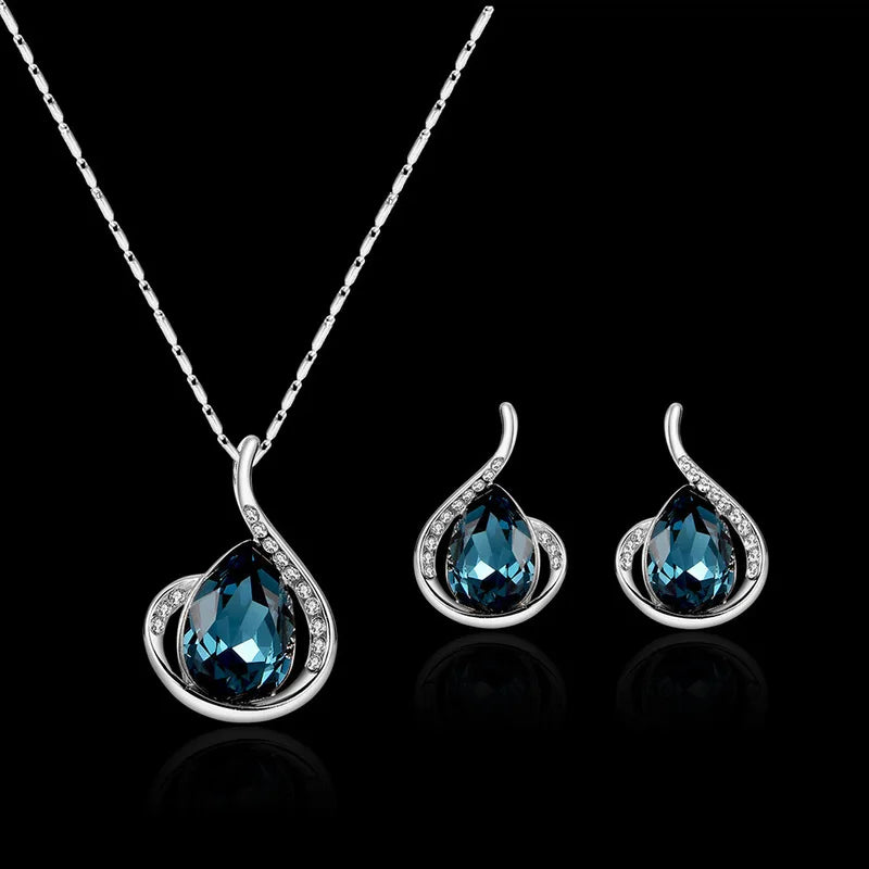 3pcs/set Jewelry Sets Women Elegant Waterdrop Rhinestone Pendant Necklace Hook Earrings Jewelry Set