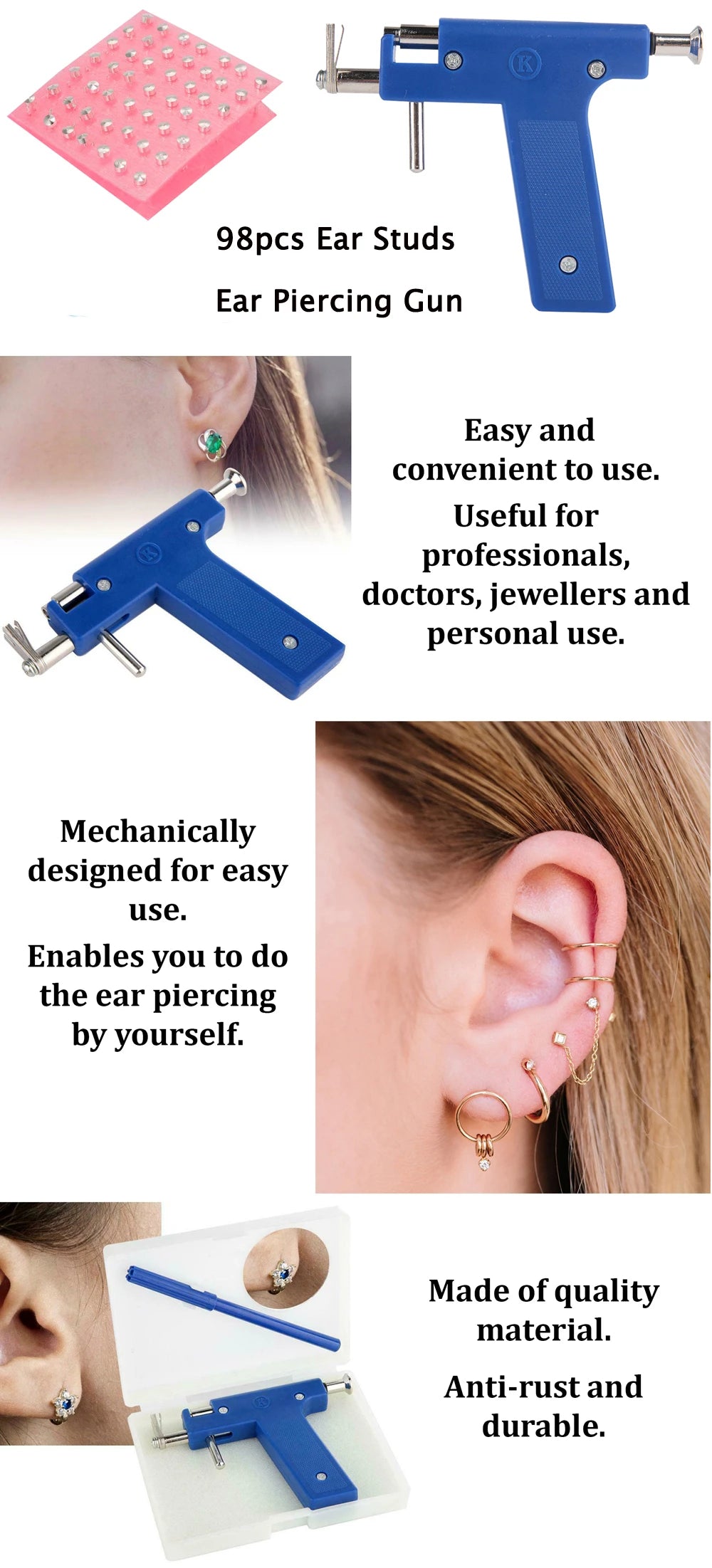 Professional Universal Ear Piercing Gun Tools Steel Birthstone Studs Earring Safe Helix Piercing Tool Body Jewelry Machine Kit