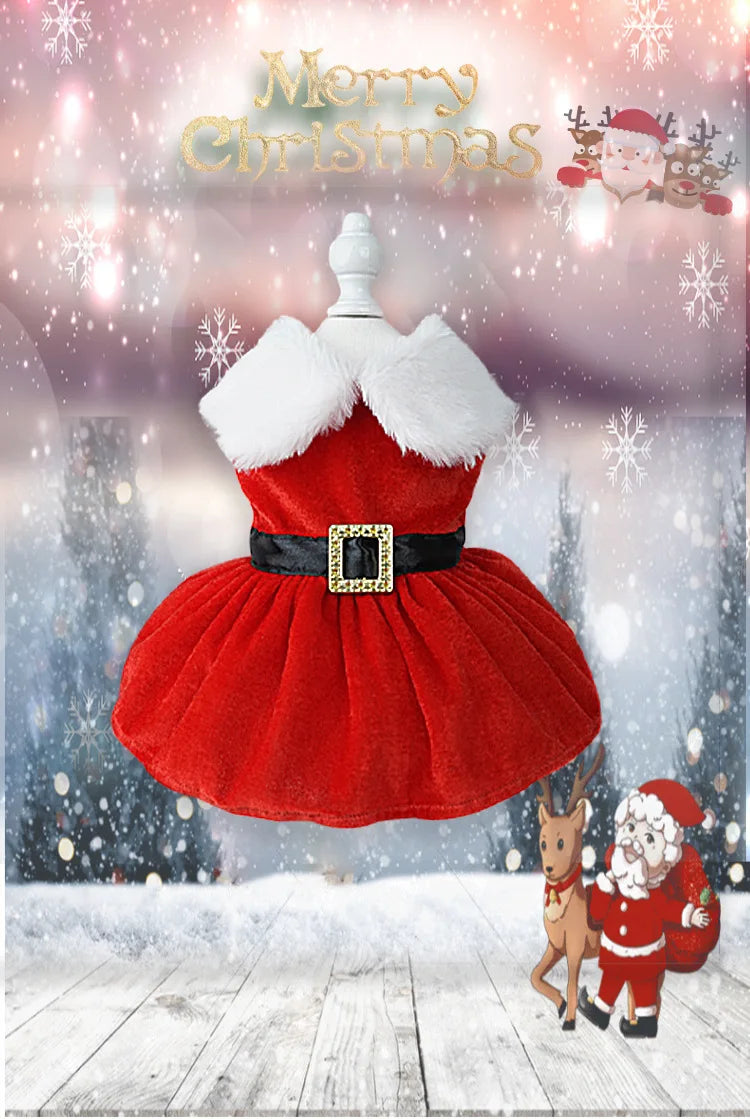 Christmas Coat Dog Clothes Dog Dress Xmas Dress Red Skirt Pets Cat Warm Dress Bow Skirt Comfortable Pet Supplies Dog Costume