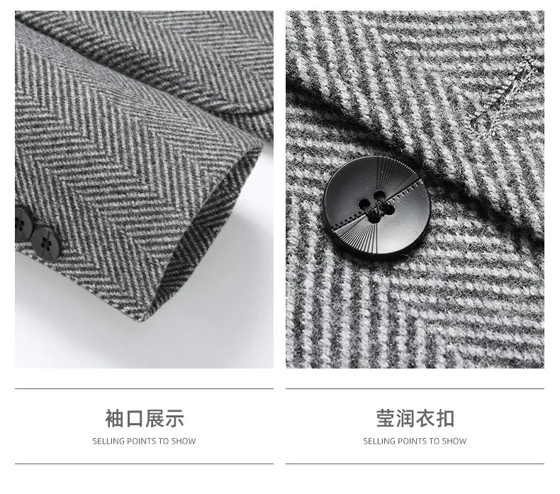 Spring and Autumn New Herringbone Wool Long-sleeved Suit Four Colors Exploded Three-grain Single-breasted Suit Men