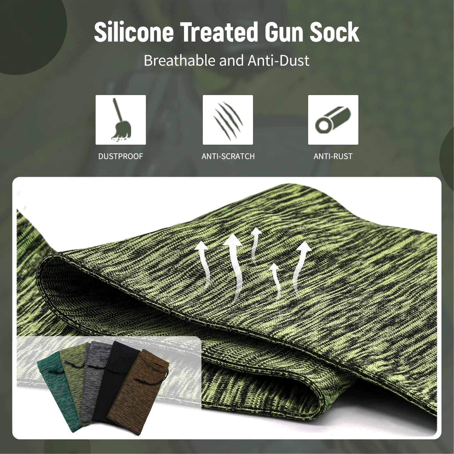 5pcs Silicone Treated Gun Socks 55 × 3.9 in Knit Gun Socks Flexible Design Hunting and Shooting Holder Socks for Rifles