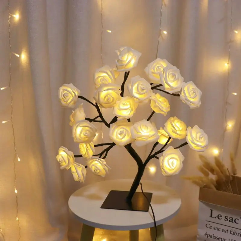 24 LED Fairy Flower Tree Table Lamps Maple Leaf Lamp Rose Night Light USB Operated Gifts for Wedding Party Hallowmas Decoration