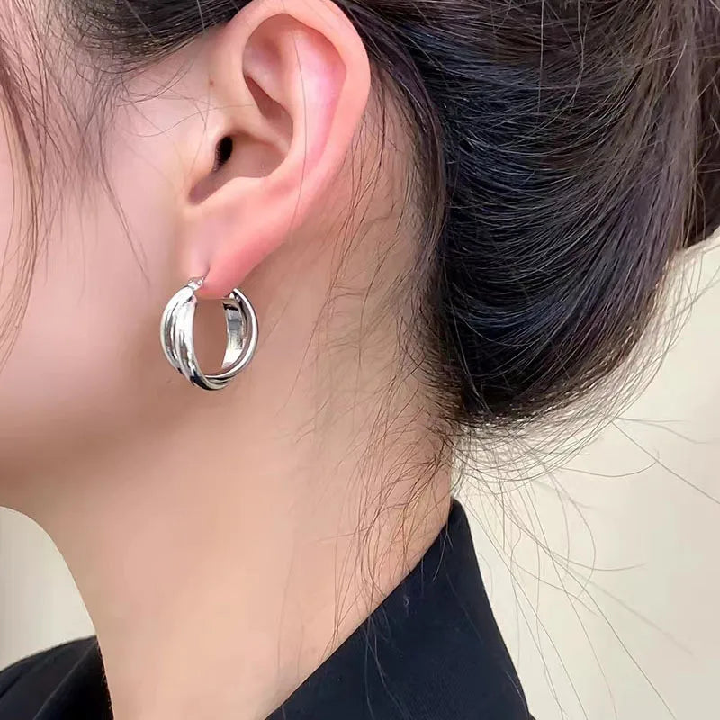 LATS Geometry Twisted Thick Hoop Earrings for Women Big Round Circle Ear Pendants Fashion Punk Hiphop Jewelry Accessories