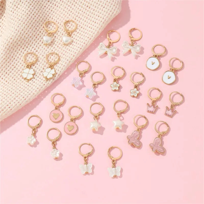 24pcs/set Butterfly Love Heart Hoop Earrings Sets for Women Exquisite Fashion Design Dangle Earrings Shared Jewelry Gifts