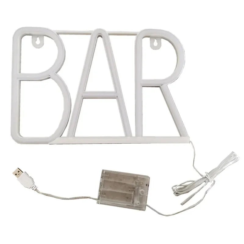 BAR Neon Sign Light LED Letter Neon Lamp Tube Bar KTV Snack Shop Christmas Wall Hang Decor Accessories Supplies