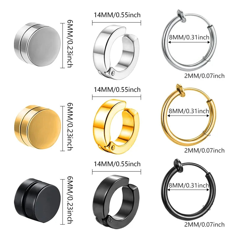 1 Pairs Stainless Steel Gothic Fake Ear Clip Hoop Earrings for Men and Women Painless Non Piercing Fake Earrings Jewelry Gifts