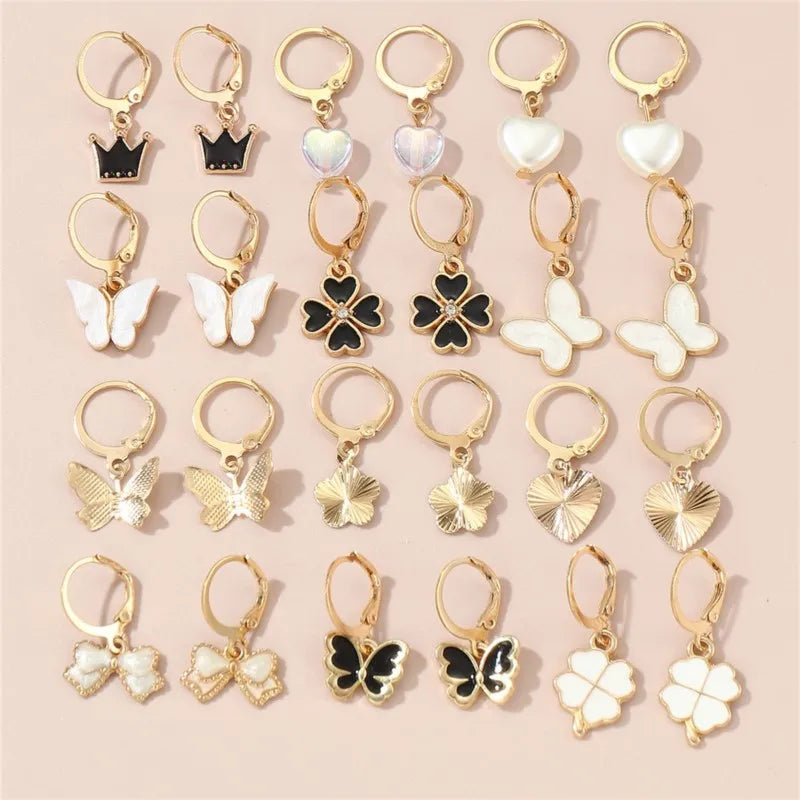 24pcs/set Butterfly Love Heart Hoop Earrings Sets for Women Exquisite Fashion Design Dangle Earrings Shared Jewelry Gifts