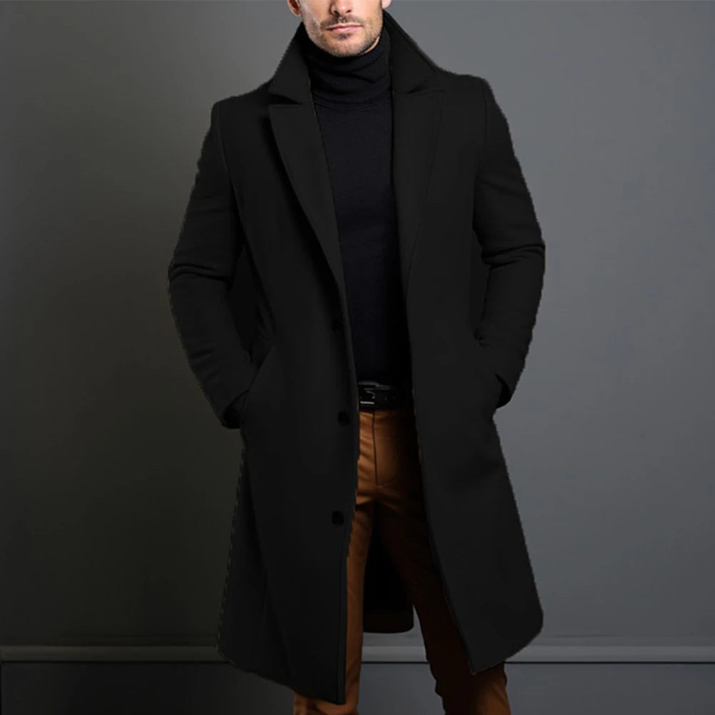 Warm And Comfortable Black Trench Coat For Mens Long Sleeve Single Breasted Overcoat Perfect For Fall And Winter