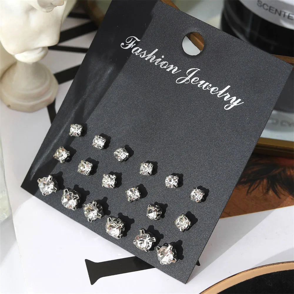 DAXI 2023 Daily Jewelry Make You Fashionable Simple Temperament Crystal Claw  Pearl Metal Stud Earrings Set