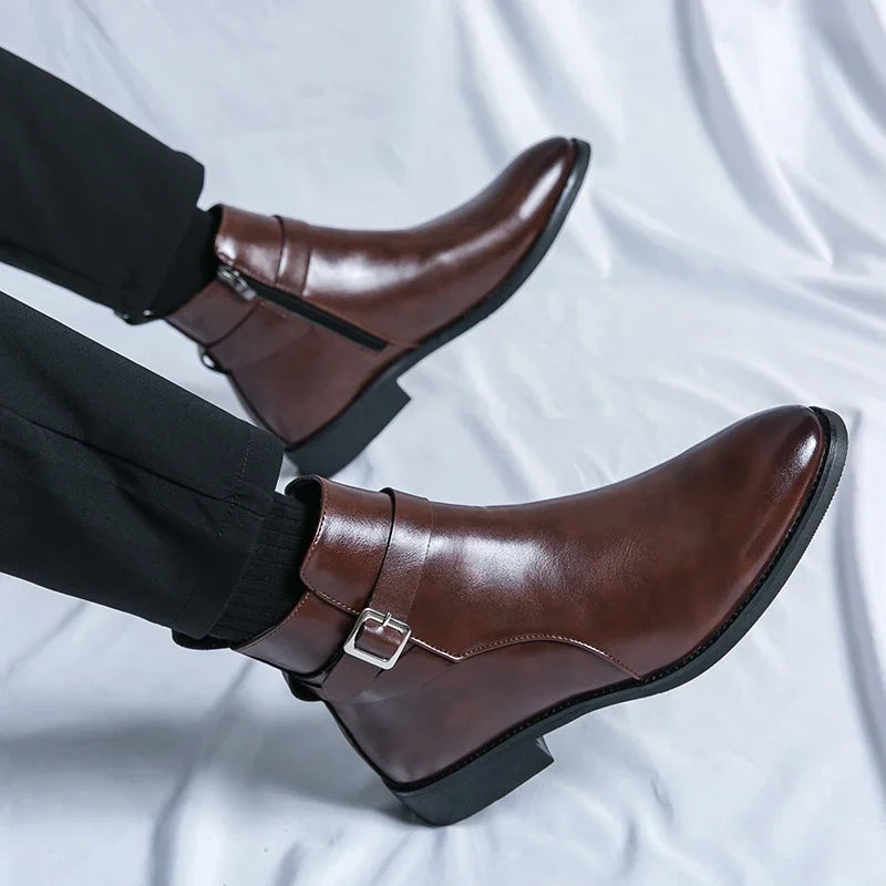 Luxury brand leather shoes men's boots formal leather oxford shoes dress boots chelsea business ankle boots men 38-47