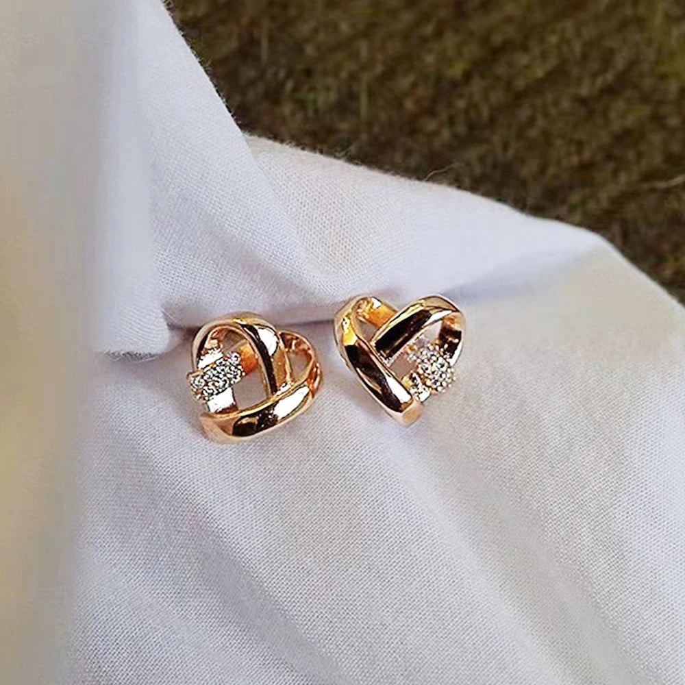 Huitan Eternity Love Earrings Ear Stud Piercing Silver Color/Gold Color Fashion Heart Earrings for Women Chic Wedding Jewelry