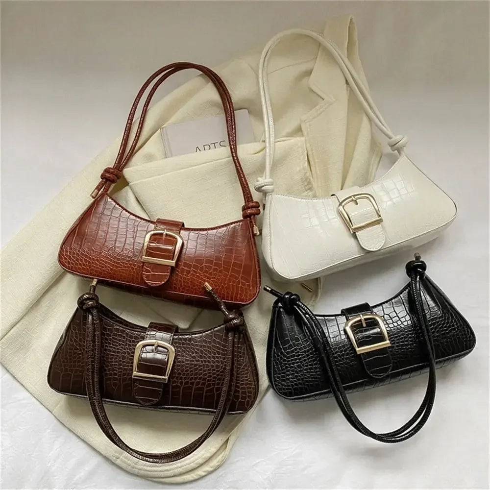 2024 New Fashion Solid Color French Small Hand Baguette Bag French Texture Popular Bag White Underarm Bag Female