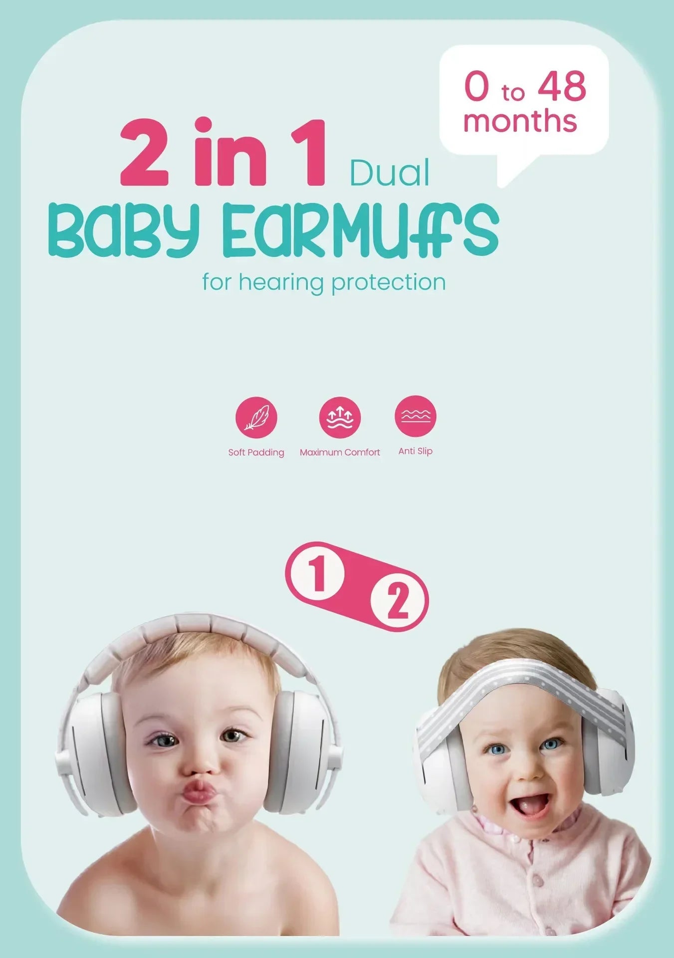 Baby Ear Protection Noise Cancelling Headphones 2-in-1 Convertible Design Noise Reduction Earmuffs for Infant Improves Sleep