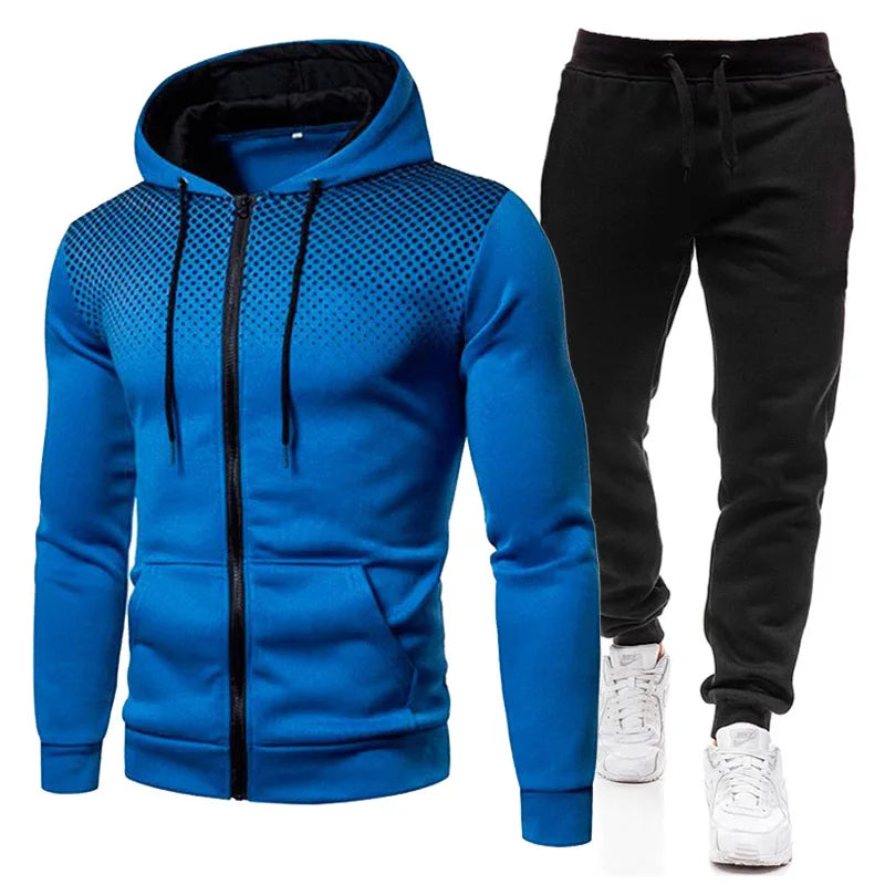 Fashion Print Tracksuit for Men Zipper Hooded Sweatshirt and Sweatpants Two Pieces Suits Male Casual Fitness Jogging Sports Sets