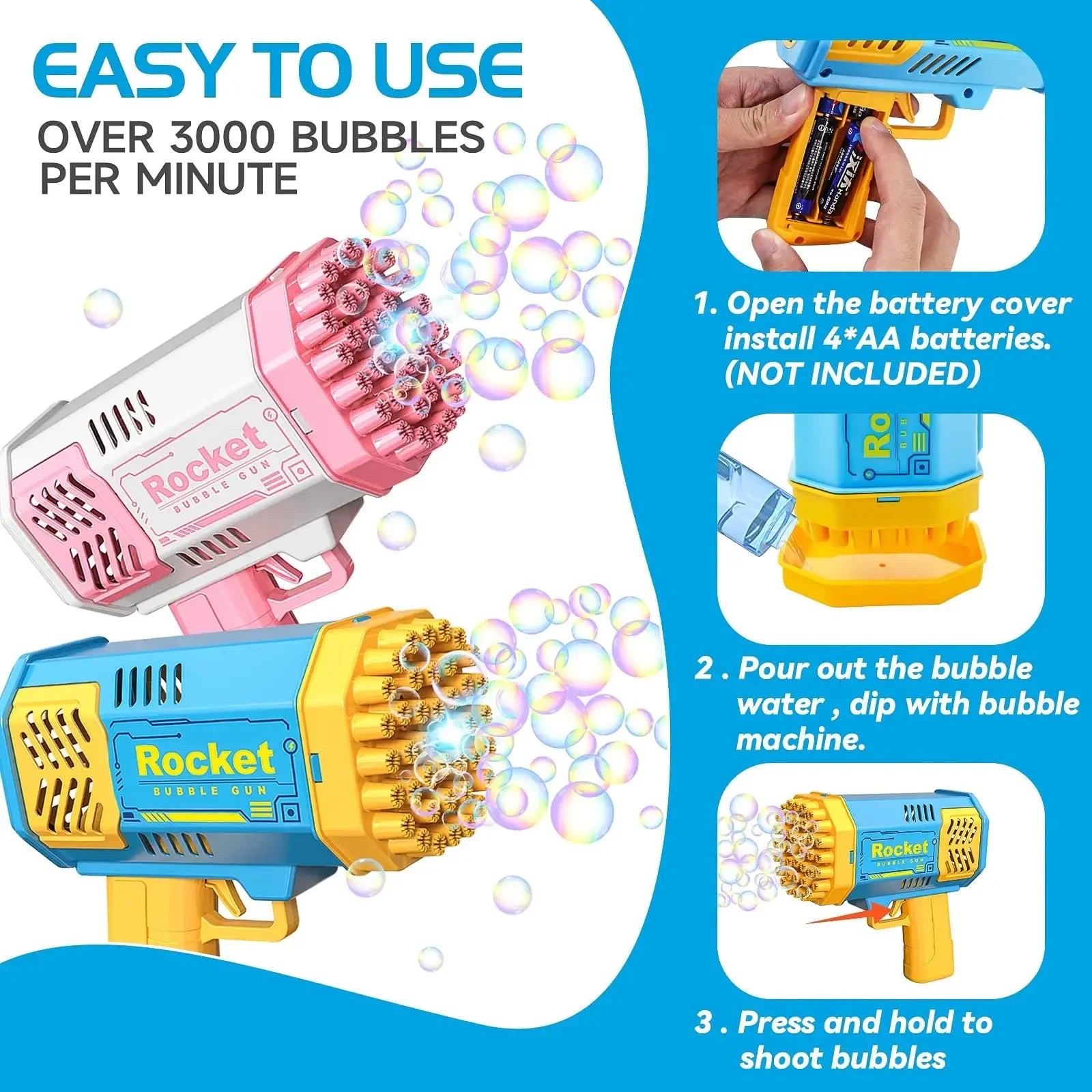 40 Hole Rocket Launcher Handheld Portable Electric Automatic Bubble Gun for Boys and Girls （Without Bubble Water）