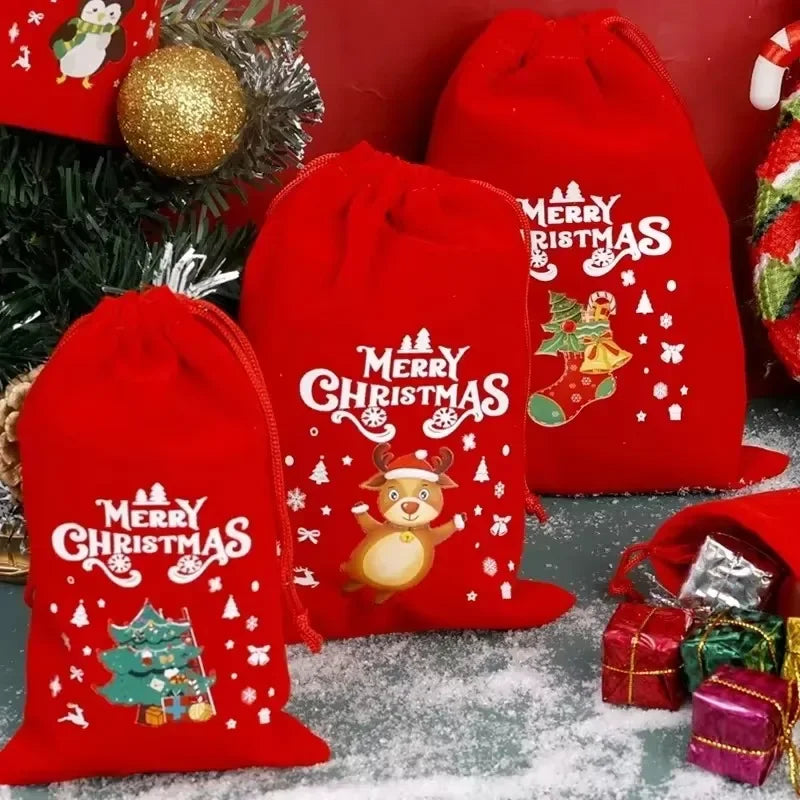 20pcs Christmas Gift Bags Drawstring Bags for Children Candy Bags Drawstring Drawstring Gift Bags Red Christmas Flannel Bags